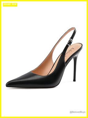 Slingback Heels for Women Stiletto High Heels Pumps Fake Leather Pointed Toe
